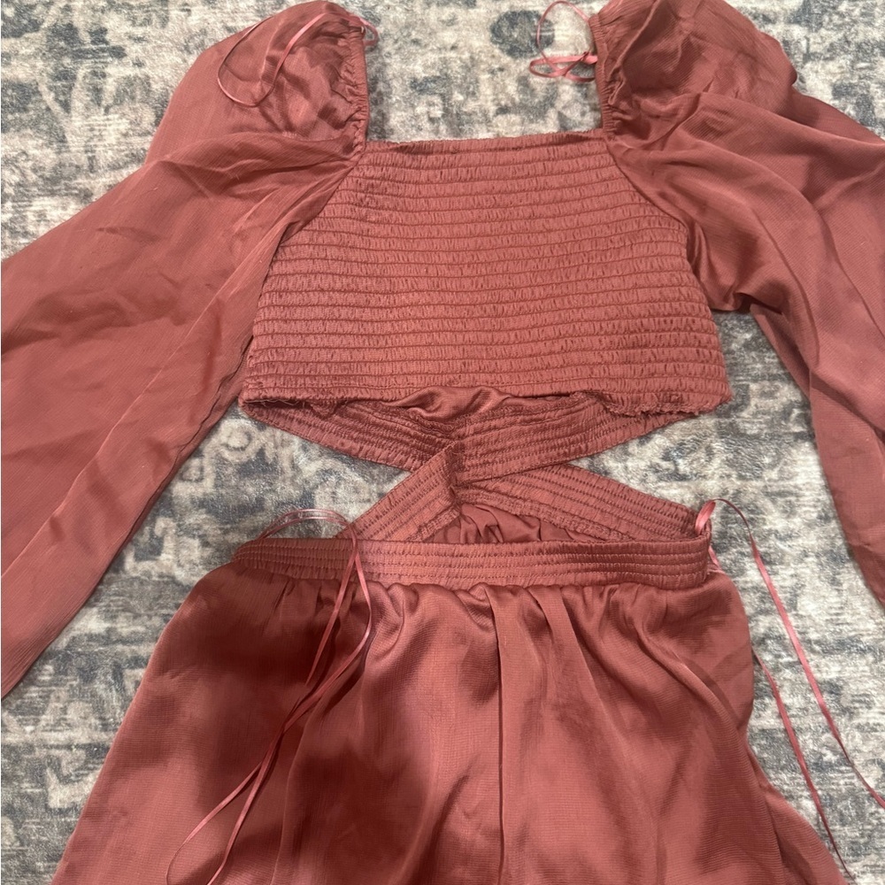 ✨ Blu Pepper Rust Satin Cutout Mini Dress – Size M ✨ - Picture 7 of 7